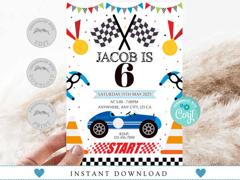Editable Race Car Invitation, Birthday Kids Party Invite, Sport Car Birthday Invitation, Cars Birthday Invitation, Race Car Birthday