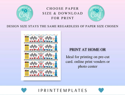 Race Car Birthday Printable Water Bottle Labels, Personalized Racecar Water Bottle Labels, Racing Car Vintage Template Digital Download