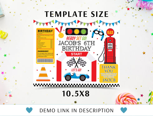 Editable Race Car Chip Bag Label, Racecar Party Labels, Racing Car Birthday Party Decor, Racing 6th Birthday, Printable Digital Download