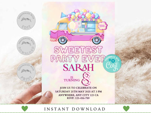 Candy Birthday Invitation, Candyland Birthday, Invitation Candyland, Sweet Celebration Birthday, Digital File, Instant Download