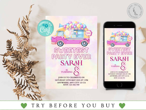 Candy Birthday Invitation, Candyland Birthday, Invitation Candyland, Sweet Celebration Birthday, Digital File, Instant Download
