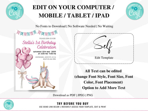 Unicorn Party Invitation, Girls Unicorn Invitation, Rainbow Unicorn Party Invitation, Magical Birthday Party Invitation, Unicorn Invite
