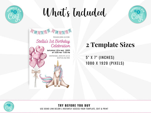 Unicorn Party Invitation, Girls Unicorn Invitation, Rainbow Unicorn Party Invitation, Magical Birthday Party Invitation, Unicorn Invite