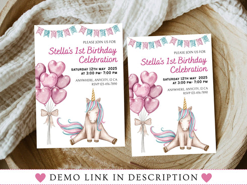 Unicorn Party Invitation, Girls Unicorn Invitation, Rainbow Unicorn Party Invitation, Magical Birthday Party Invitation, Unicorn Invite