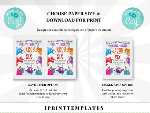 Editable Monster Birthday Invitation, Monster Birthday Party Invite, Monster Invitation, Little Monster Invitation, Printable Template