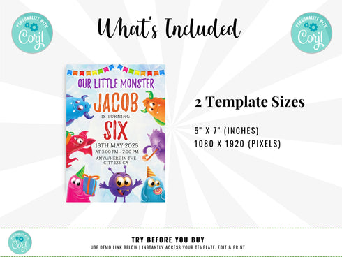 Editable Monster Birthday Invitation, Monster Birthday Party Invite, Monster Invitation, Little Monster Invitation, Printable Template