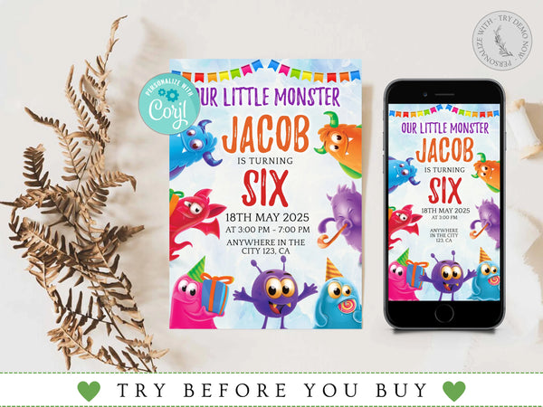 Editable Monster Birthday Invitation, Monster Birthday Party Invite, Monster Invitation, Little Monster Invitation, Printable Template