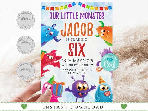 Editable Monster Birthday Invitation, Monster Birthday Party Invite, Monster Invitation, Little Monster Invitation, Printable Template
