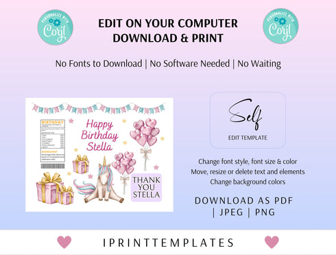 Editable Unicorn Chip Bag Wrapper Labels, Unicorn Bag Wrapper Labels, Unicorn Chip Bag Wrapper Labels, Digital Download