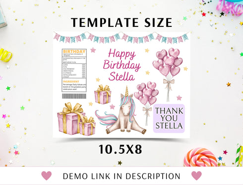 Editable Unicorn Chip Bag Wrapper Labels, Unicorn Bag Wrapper Labels, Unicorn Chip Bag Wrapper Labels, Digital Download
