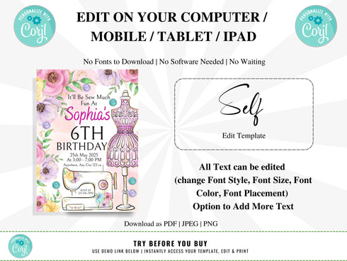 Sewing Invitation, Sew Theme Birthday, Sewing Party Invite, Sewing Invite, Sewing Machine Invitations, Sewing Birthday Party Invitations