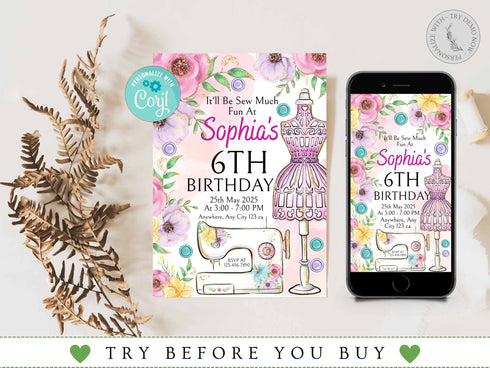 Sewing Invitation, Sew Theme Birthday, Sewing Party Invite, Sewing Invite, Sewing Machine Invitations, Sewing Birthday Party Invitations