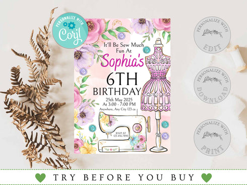 Sewing Invitation, Sew Theme Birthday, Sewing Party Invite, Sewing Invite, Sewing Machine Invitations, Sewing Birthday Party Invitations