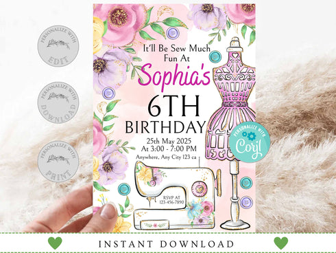Sewing Invitation, Sew Theme Birthday, Sewing Party Invite, Sewing Invite, Sewing Machine Invitations, Sewing Birthday Party Invitations