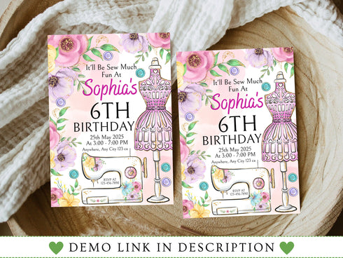 Sewing Invitation, Sew Theme Birthday, Sewing Party Invite, Sewing Invite, Sewing Machine Invitations, Sewing Birthday Party Invitations