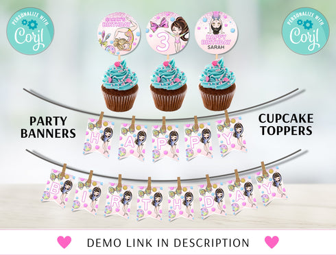 Editable Gymnastics Birthday Bundle, Diy Gymnastic Party Printable, Invitation, Thank You Card, Welcome Sign, Diy Edit Corjl