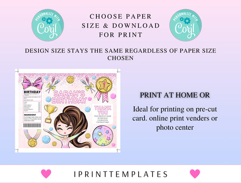 Gymnastics Chip Bag Label Template, Editable Chips Wrapper, Party Favor, Girl Gymnast Birthday Party, Gymnastics, Instant Download