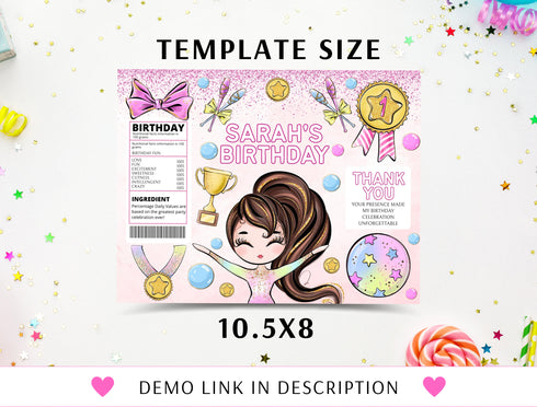 Gymnastics Chip Bag Label Template, Editable Chips Wrapper, Party Favor, Girl Gymnast Birthday Party, Gymnastics, Instant Download