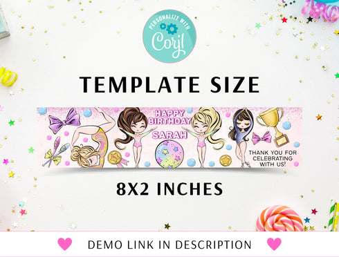Gymnastic Custom Water Bottle Label, Gymnastic Party Label, Gymnastic Birthday Party Favor, Gymnastic Decor, Tumbling Digital Download