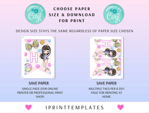 Gymnastics Birthday Banner, Happy Birthday, Editable Girls Gymnastics Party, Tumbling Party Decor, Printable Garland Gym Dance Party