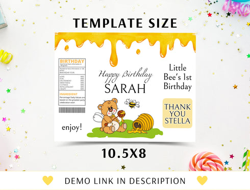 Bee Chip Bag Wrapper, Bumble Bee Birthday Decorations, Bee Theme Party Printable Labels, Bee Chip Bag Labels , Honey Bee Party