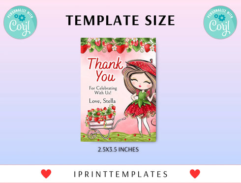Strawberry Thank You Gift Tag Template, Berry First Birthday Favor Tags, Strawberry Favors, Printable Gift Tag, Girls First Birthday