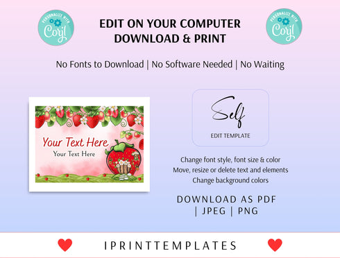 Editable Strawberry Food Label, Strawberry Birthday Party Food Tent Cards, Strawberry Food Tent Label, Berry 1st Birthday Party Decorations