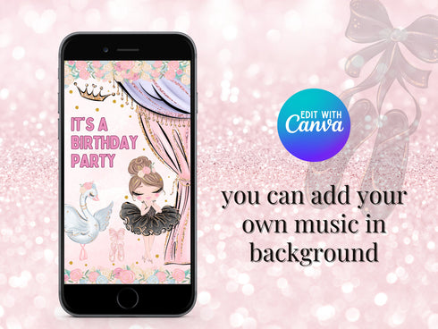 Custom Ballerina Animated Video Birthday Invitation, Ballet Dancer Video Invitation, Editable Invite, Ballerina Party, Any Age