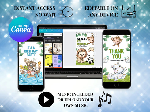 Safari Animals Video Invitation, Birthday Video, Jungle Safari, Animated Invite, Jungle Animals, Safari Birthday, Safari Invitation, Evite