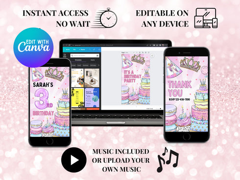 Animated Birthday Video Invitation, Personalized Party Invitation, Birthday Cake, Birthday Video Invitation, Digital Invitation, Canva