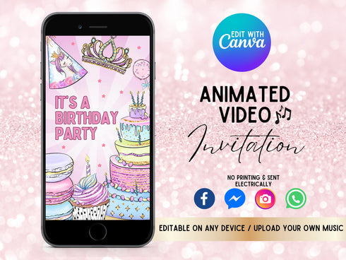 Animated Birthday Video Invitation, Personalized Party Invitation, Birthday Cake, Birthday Video Invitation, Digital Invitation, Canva