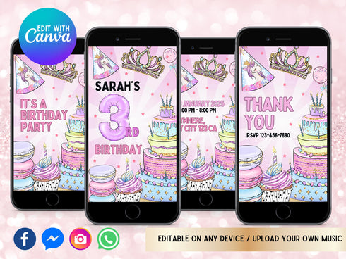 Animated Birthday Video Invitation, Personalized Party Invitation, Birthday Cake, Birthday Video Invitation, Digital Invitation, Canva