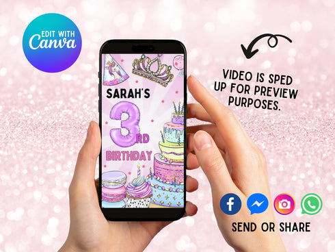 Animated Birthday Video Invitation, Personalized Party Invitation, Birthday Cake, Birthday Video Invitation, Digital Invitation, Canva