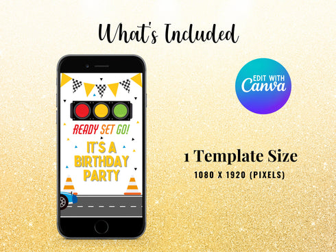 Car Race Birthday Video Invitation, Digital Cars Birthday Party, Animated Race Car Mobile Invite, Instant Download Race Cars Template
