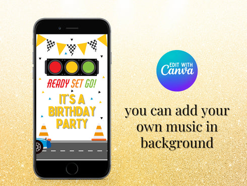Car Race Birthday Video Invitation, Digital Cars Birthday Party, Animated Race Car Mobile Invite, Instant Download Race Cars Template