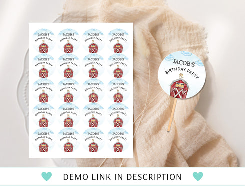 Editable Farm Birthday cupcake toppers, Boy Barn Party, Digital, Farm Animals Barnyard Decorations INSTANT DOWNLOAD printable
