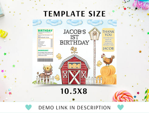 Editable Farm Chip Bag Wrapper, Farm Birthday Decorations, Farm Animals Theme Party Printable Labels, Barnyard Chip Bag Labels, Corjl
