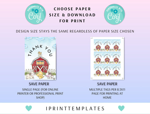 Editable Farm Favor Tags, Thank You Tags, Gift Tags, Farm Animals Party Favor Printable Template, Boy Party Decorations Instant Download