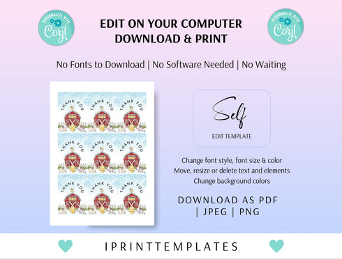 Editable Farm Favor Tags, Thank You Tags, Gift Tags, Farm Animals Party Favor Printable Template, Boy Party Decorations Instant Download