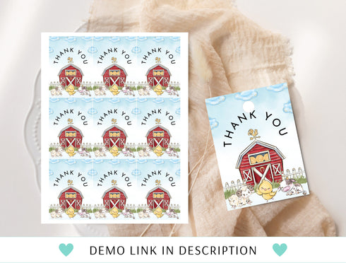 Editable Farm Favor Tags, Thank You Tags, Gift Tags, Farm Animals Party Favor Printable Template, Boy Party Decorations Instant Download