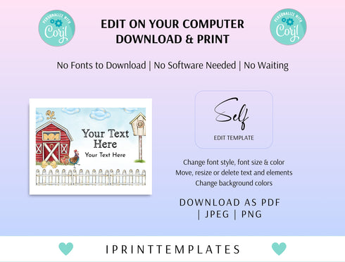 Editable Farm Food Label, Farm Food Tent Cards, Barnyard Farm Animals Food Tent Label, Barnyard Farm Animals Food Label