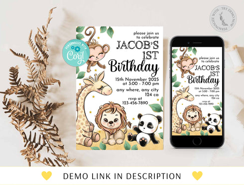 Editable Safari Birthday Invitation Bundle Template, Safari Welcome Custom Sign, Safari Label, Safari Party Decor, Safari Birthday