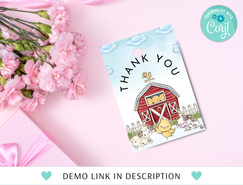 Editable Farm Favor Tags, Thank You Tags, Gift Tags, Farm Animals Party Favor Printable Template, Boy Party Decorations Instant Download