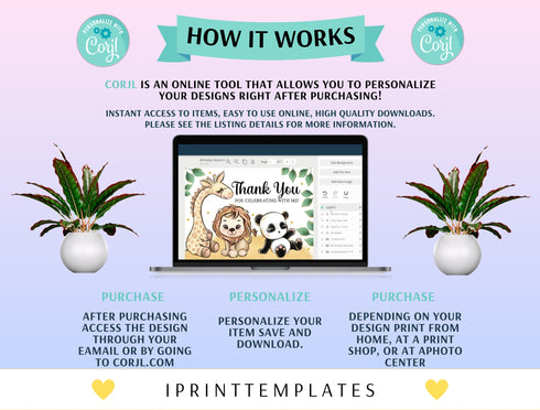 Editable Safari Birthday Thank You Card, Boy Wild One 1st Birthday Note Card, Gold Jungle Animals Printable Template Instant Download