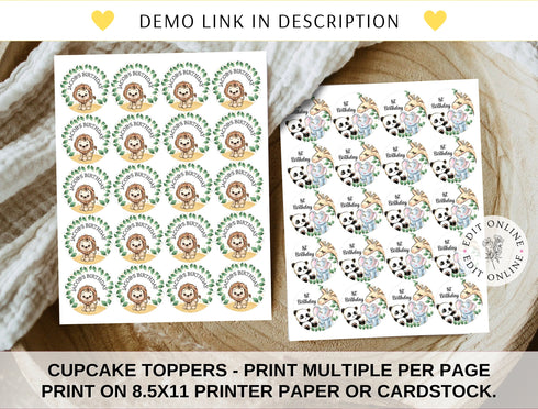 Editable Safari Birthday Cupcake Toppers, Jungle Animals Party Decorations, Safari Cupcake Toppers Instant Download Printable Digital