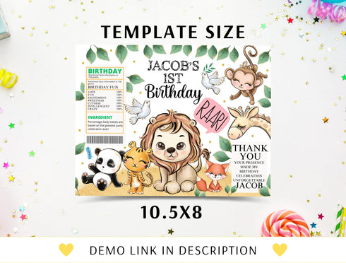 Safari Birthday Printable Chip Bag, Editable Safari Animals Favors Chip Bag Label, Jungle Safari Corjl Chip Bag Template, Instant Download