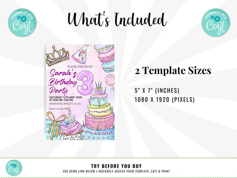 Editable Birthday Cake Party Invitation Template, Girls Birthday Party, Cake Birthday Invite, Sweet Candy Party Invite, Printable