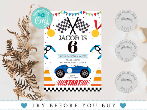 Editable Race Car Invitation, Birthday Kids Party Invite, Sport Car Birthday Invitation, Cars Birthday Invitation, Race Car Birthday