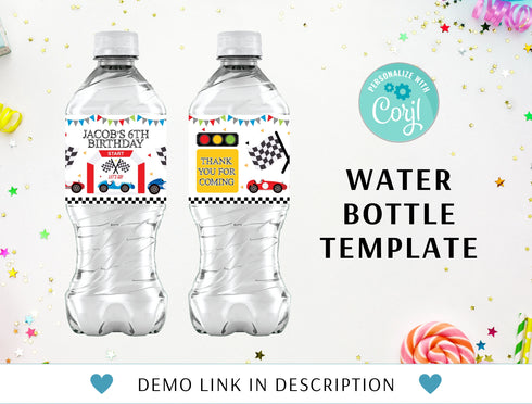 Race Car Birthday Printable Water Bottle Labels, Personalized Racecar Water Bottle Labels, Racing Car Vintage Template Digital Download