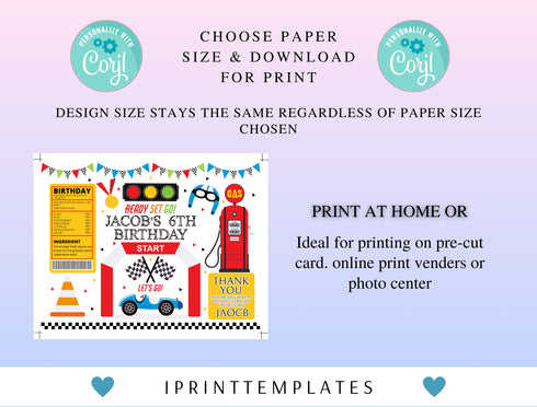 Editable Race Car Chip Bag Label, Racecar Party Labels, Racing Car Birthday Party Decor, Racing 6th Birthday, Printable Digital Download